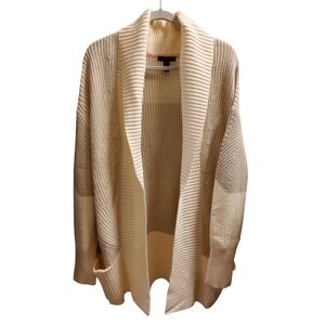 Women's Long Ribbed Knit Color Block Shawl Collar Open Front Cardigan Pockets